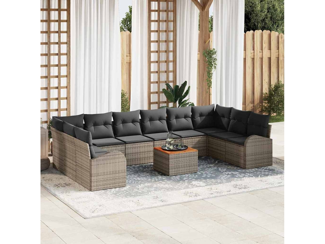 Vidaxl Conjunto de Sofá de Jardim com Almofada 11 Pcs Cinzeto Vime Pe