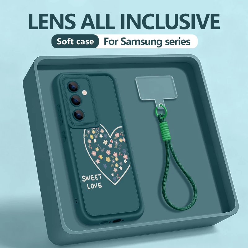 Capa Para Celular Galaxy A35 Com Cordão Em Formato De Coração (azul)