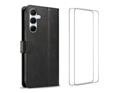 Capa Tkdaddy Para Samsung Galaxy A54 5g Com 2 Peças De Vidro Temperado Wanlonfeng Wn Series, Capa De Couro Com Textura De Bezerro, Grandes Recortes, P