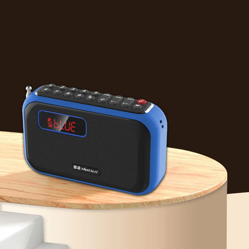 Mini Rádio Fm MDUG com visor led, alta sensibilidade, alto falante bluetooth, microfone e suporte gravação (azul)