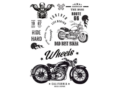 Transferência para passar a ferro - Ki-Sign - Biker - Preto e Branco - 29,7 x 21 cm - Fácil de aplicar