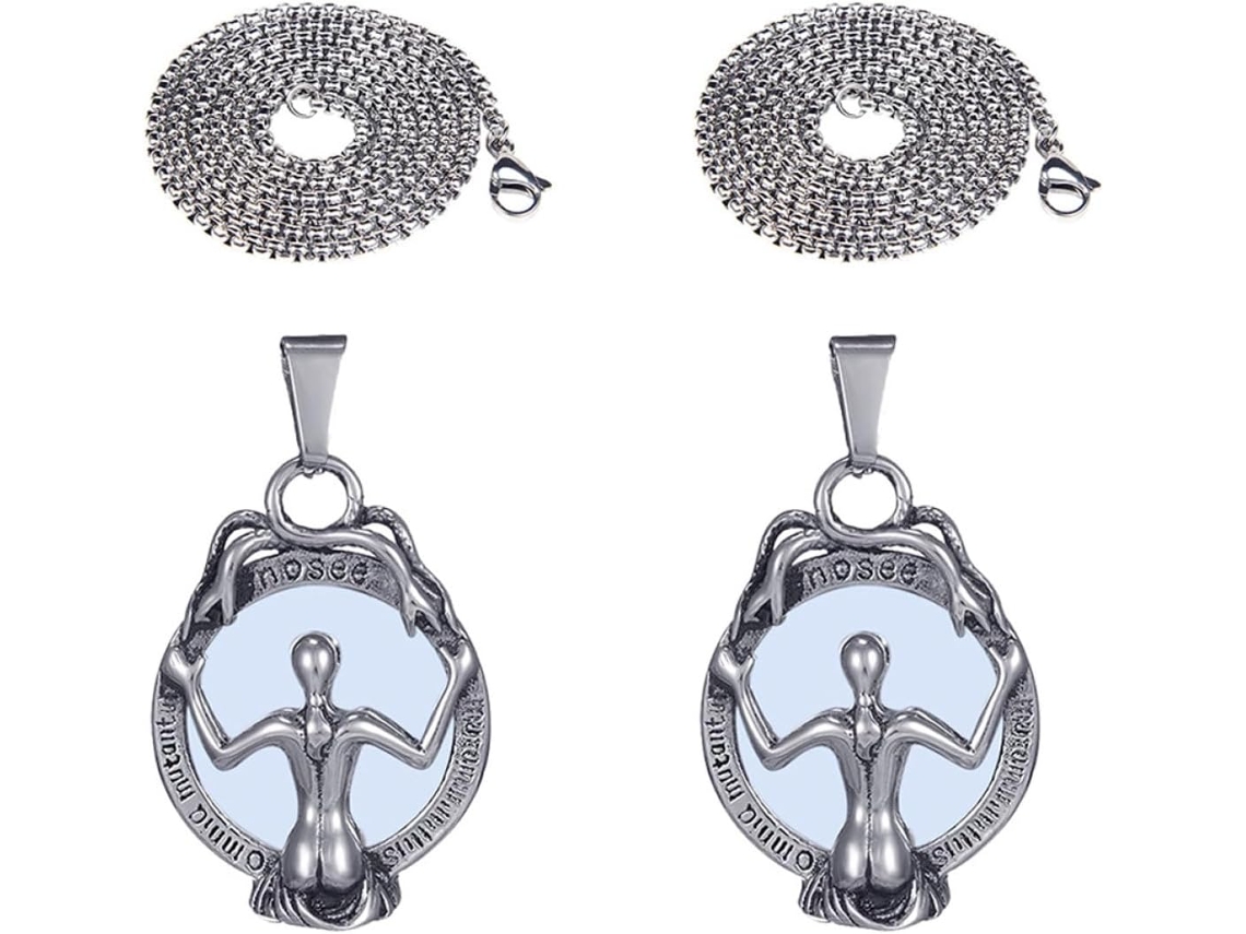 Colar Feminino Com Pingente Espelhado Em Aço Inoxidável, Estilo Retrô Hip-hop, De 2 Peças Com Corrente De 80 Cm.
