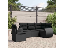 Vidaxl 5 Pcs Conjunto Sofás De Jardim Com Almofadões Vime Pe Preto