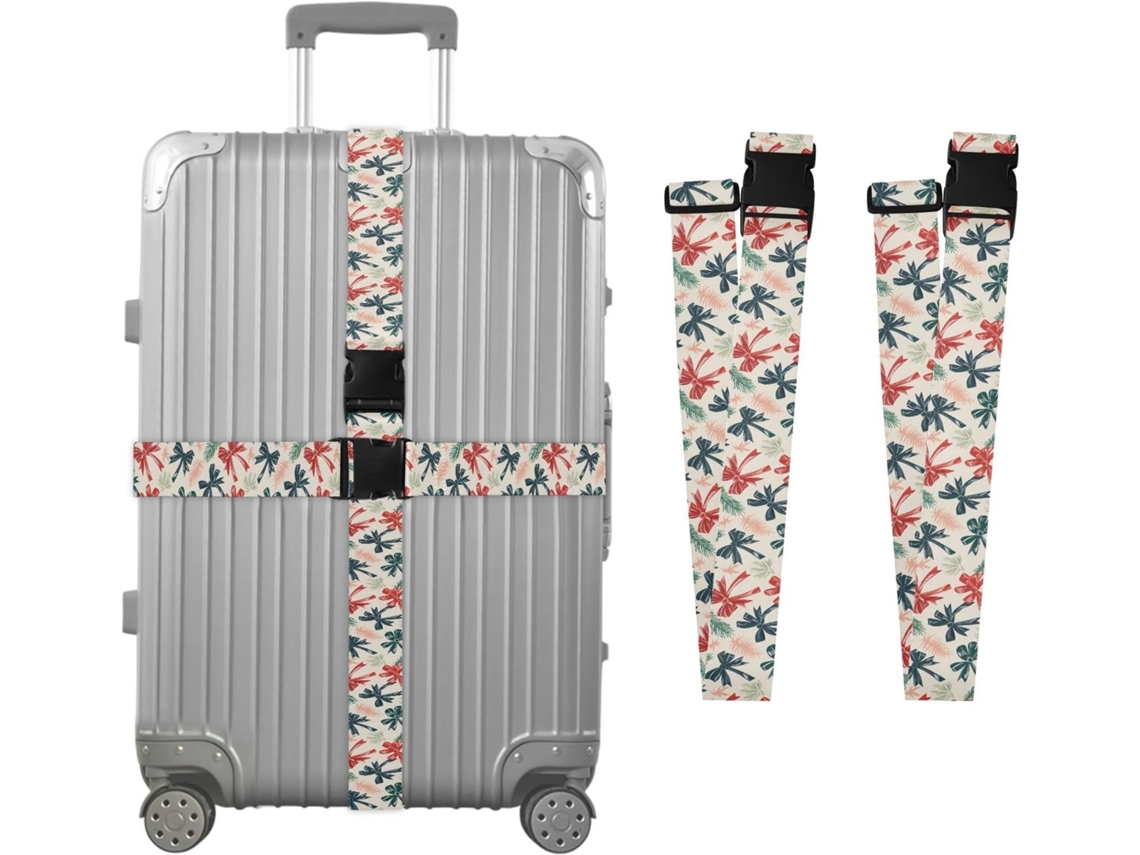 Conjunto De 2 Cintas Bagagem Com Estampa Laço Natalino, Ideais Para Malas De Viagem, Acessórios Para Bagagem, Conectores