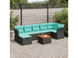 Vidaxl 8 Pcs Conjunto Sofás De Jardim Com Almofadões Vime Pe Preto