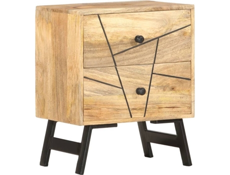 Mesa de Cabeceira  Madeira de Mangueira Maciça e Aço (40x30x50 cm)