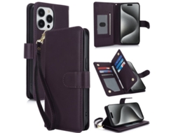 Capa Carteira De Couro Para Iphone 16 Pro - Com Rfid - Para Vários Cartões