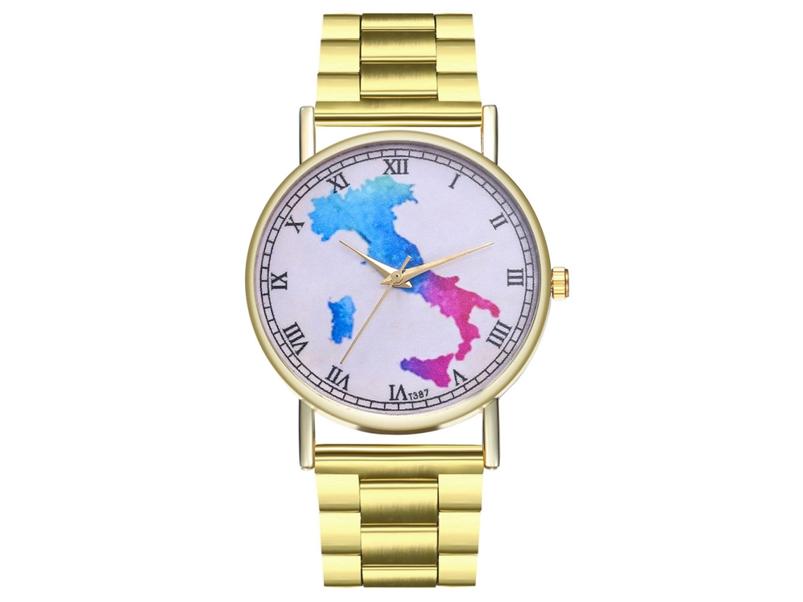 Reloj De Pulsera Unisex Con Correa De Acero Y Patrón De Mapa Colorido Zhoulianfa