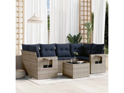 Vidaxl Conjunto De Sofá De Jardim Com 7 Peças E Almofadas Em Rattan Sintético Cinza
