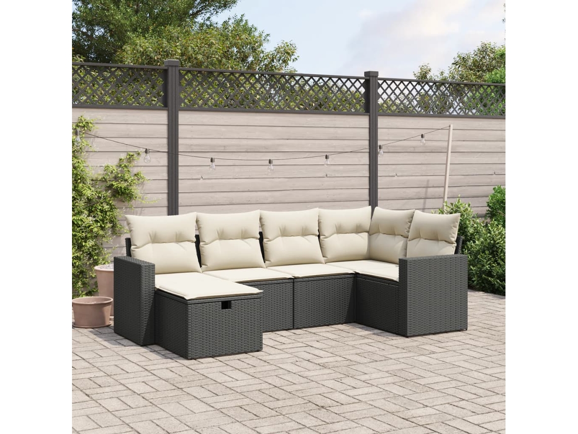 Vidaxl 6 Pcs Conjunto Sofás De Jardim C/ Almofadões Vime Pe Preto