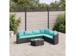 Conjunto de 7 Sofás para Jardim com Almofadões Vime Pe Preto MAISON EXCLUSIVE (7 pcs)