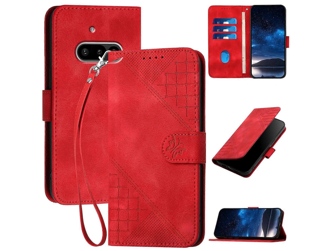 Yx0080 Capa De Couro Para Celular Com Padrão De Borboleta Em Relevo E Cordão