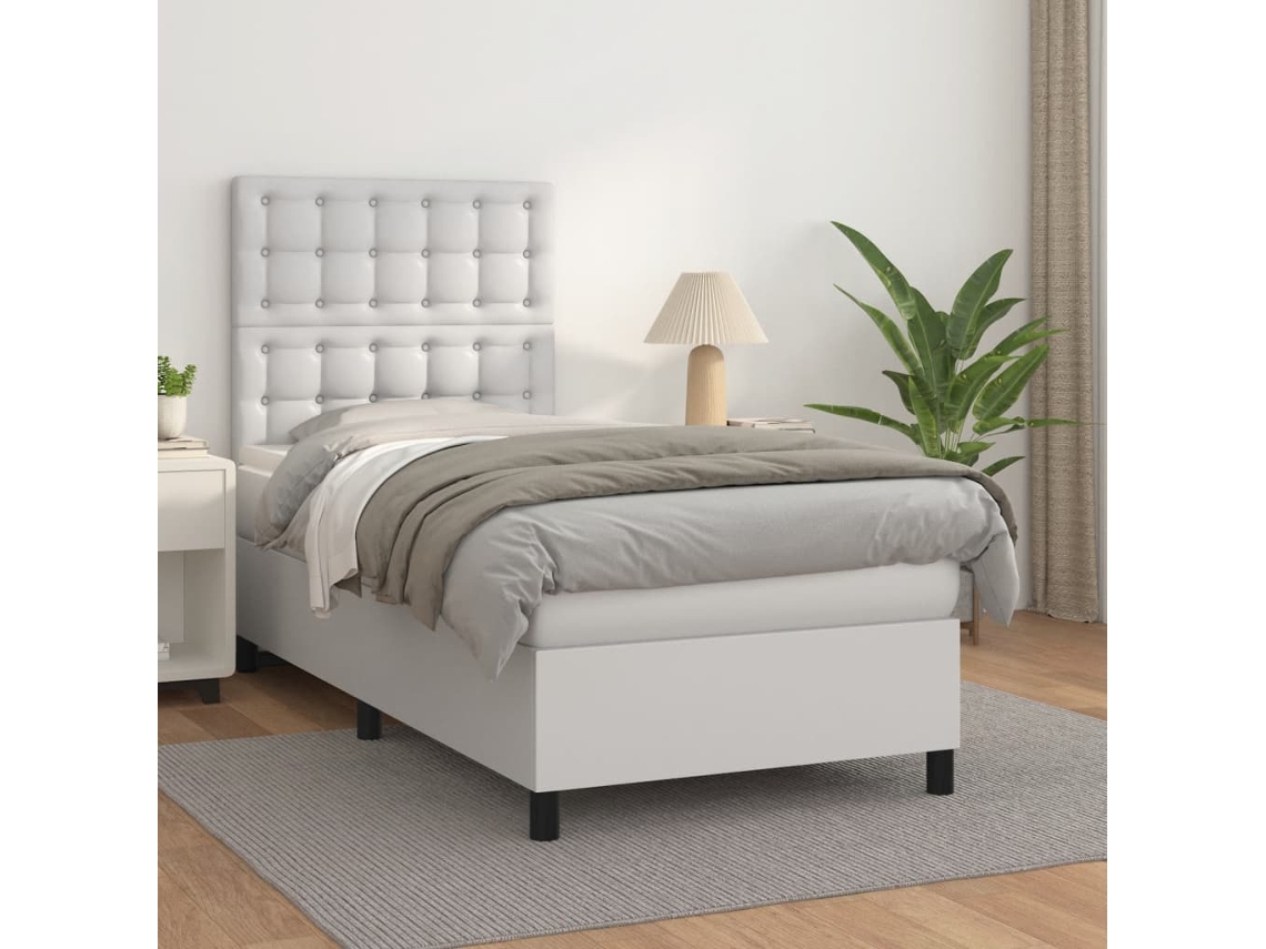 Vidaxl Cama com Molas/colchão 100x200 Cm Couro Artificial Branco
