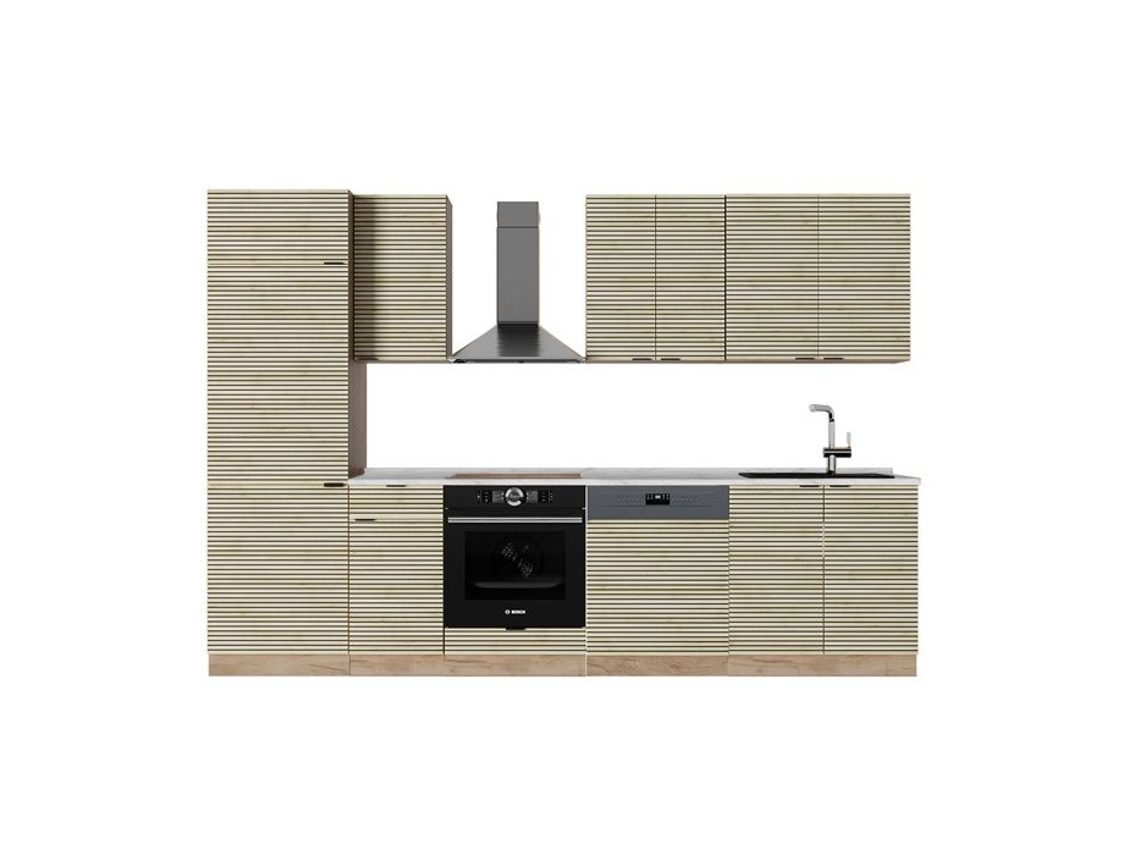 Cozinha Fame Line, 300cm, Pt Mármore, Carvalho Lambris/carvalho Dourado, Carvalho De Força Dourado, Vicco