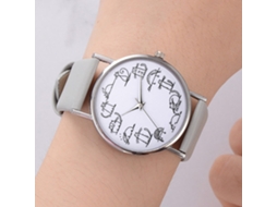 Relógio de Pulso Feminino Casual com Pulseira de Pu Padrão Gato Estilo Moderno