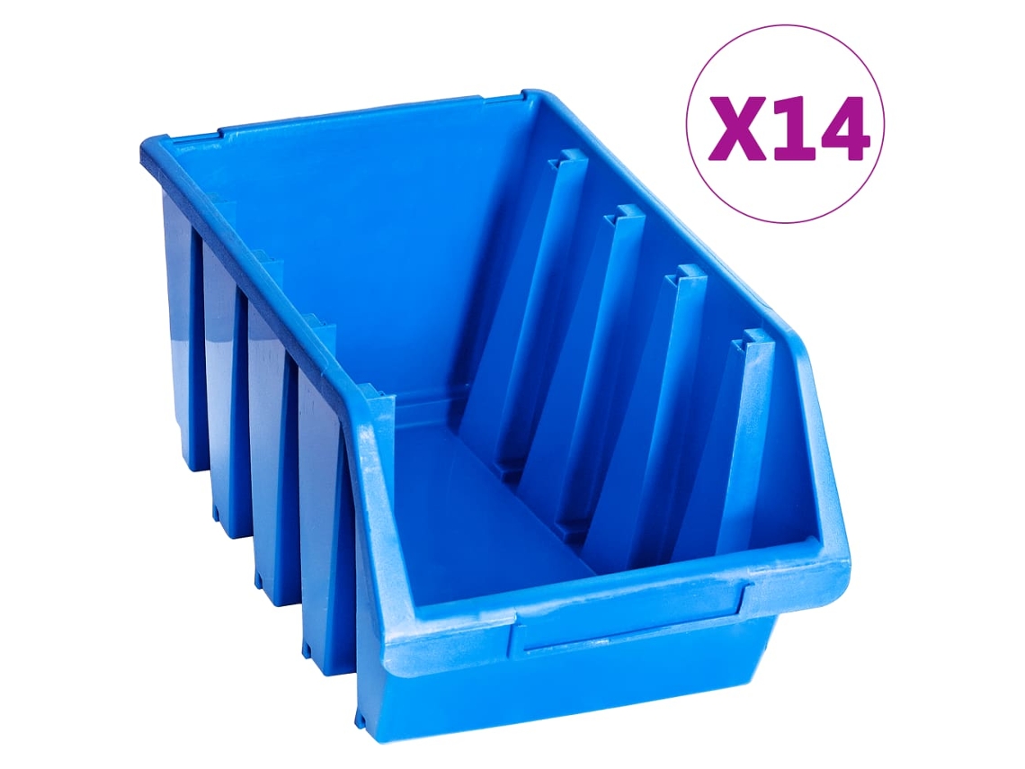 Vidaxl Caixas De Arrumação Empilháveis 14 Pcs Plástico Azul