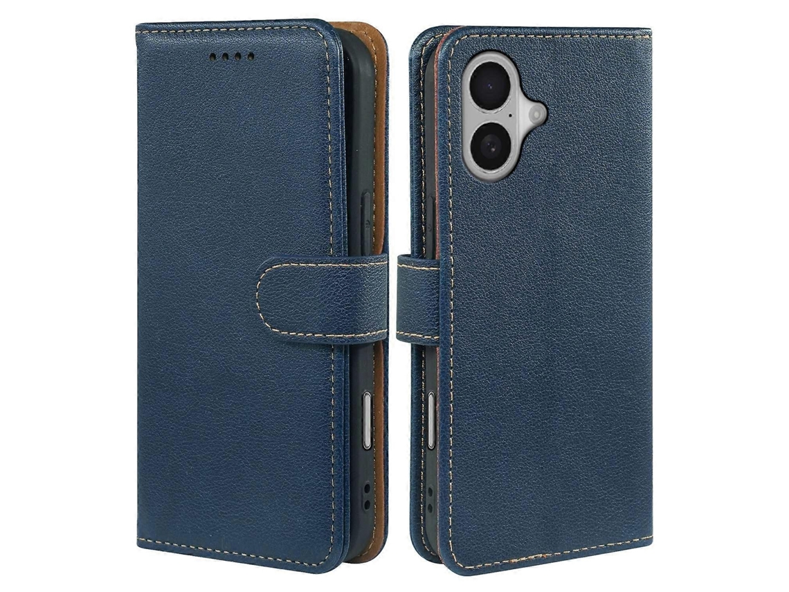 Capa Carteira De Couro Com Bloqueio Rfid, Textura De Lichia E Fecho Magnético Com Som De Guizo, Compatível Com Iphone 17 (azul).