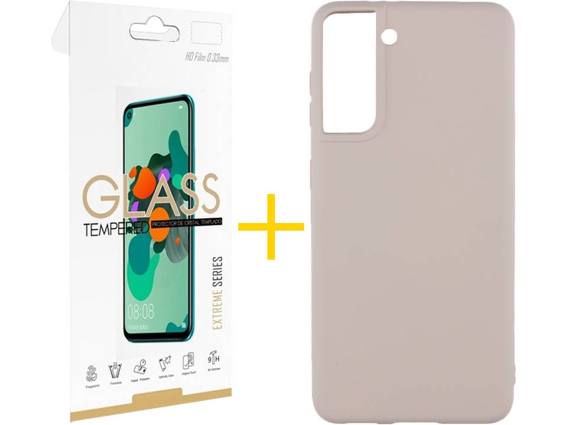 Capa e Película de Vidro Samsung S21 SKYHE Silicone Líquido Rosa