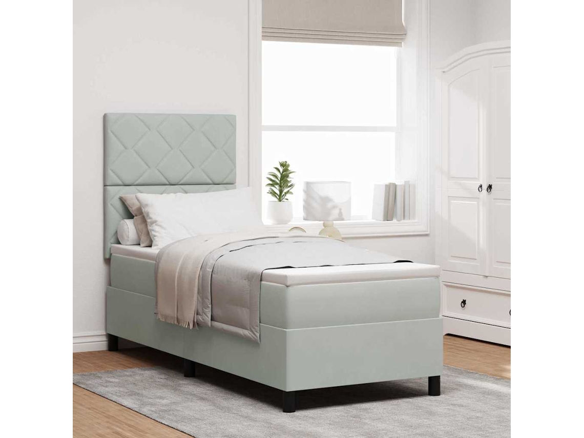 Vidaxl Cama Box Com Cabeceira Cinzento-claro 80 X 200 Cm Veludo