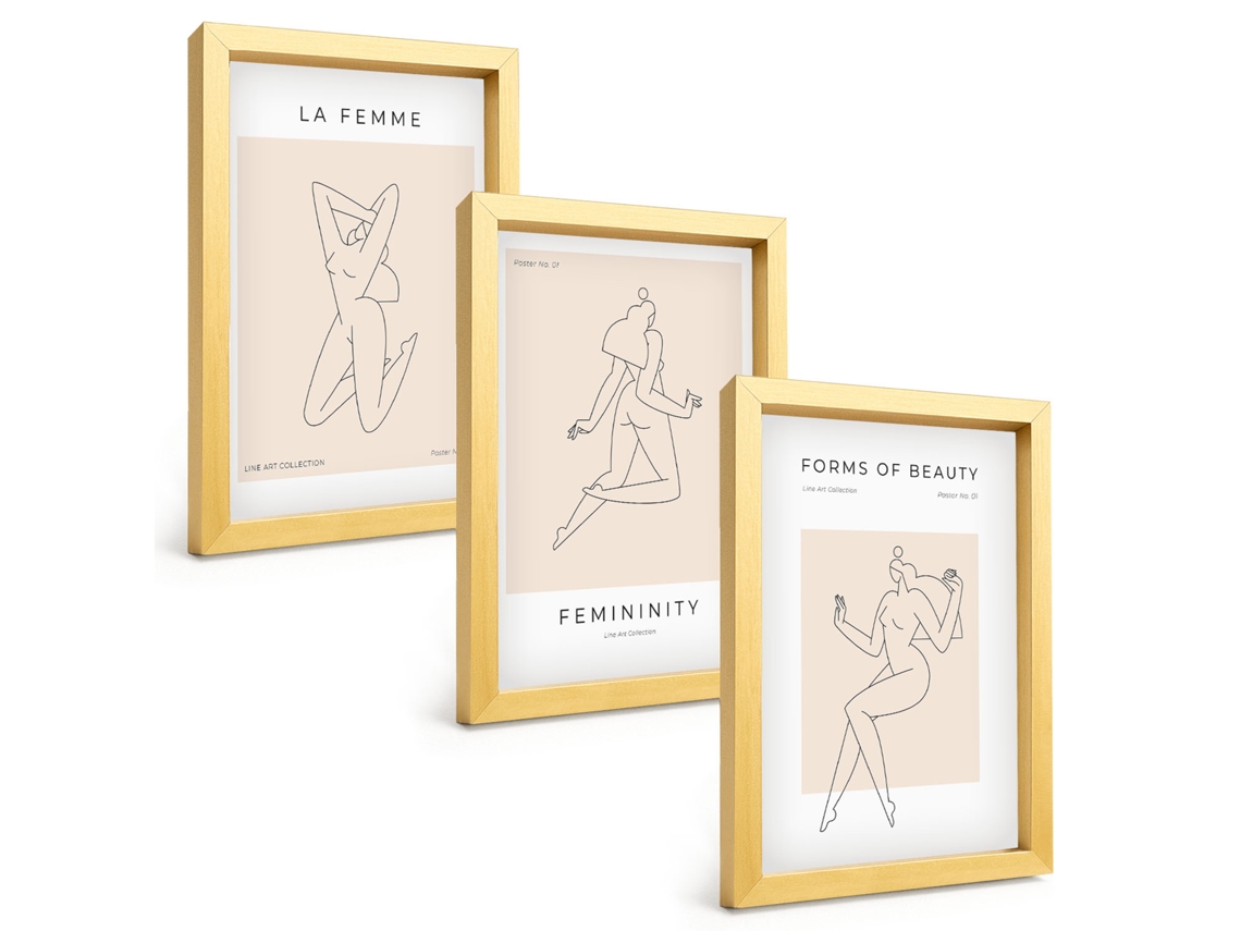 Composição De Quadros Silhuetas De Mulheres, Pôster Minimalista Espelharte (3 Peças 20x30 Cm)