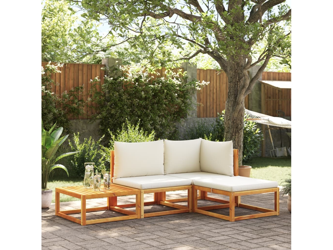 Vidaxl Conjunto De Sofás De Jardim Vidaxl De 4 Peças Com Almofadas De Madeira De Acácia E Vime