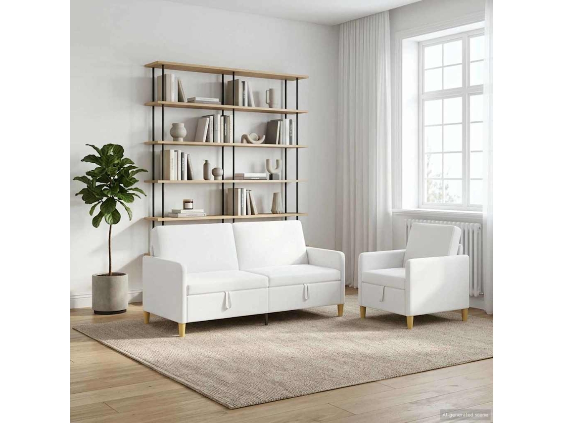 Vidaxl Conjunto De Sofá Com Armazenamento 2 Unid. Branco Poliéster
