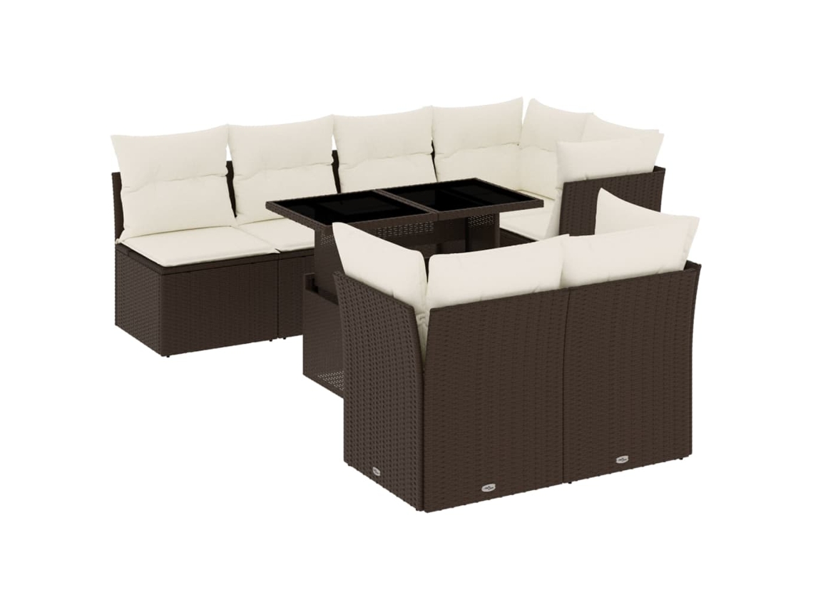 Conjunto 8 sofás de jardim c/ almofadões VIDAXL vime PE castanho