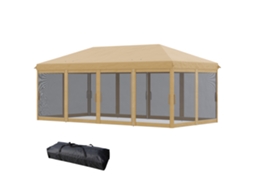 Gazebo Dobrável para Jardim, 6x3m, com Mosquiteiro, Altura Ajustável e Bolsa de Transporte, Bege. ORBITRA COMMERCE