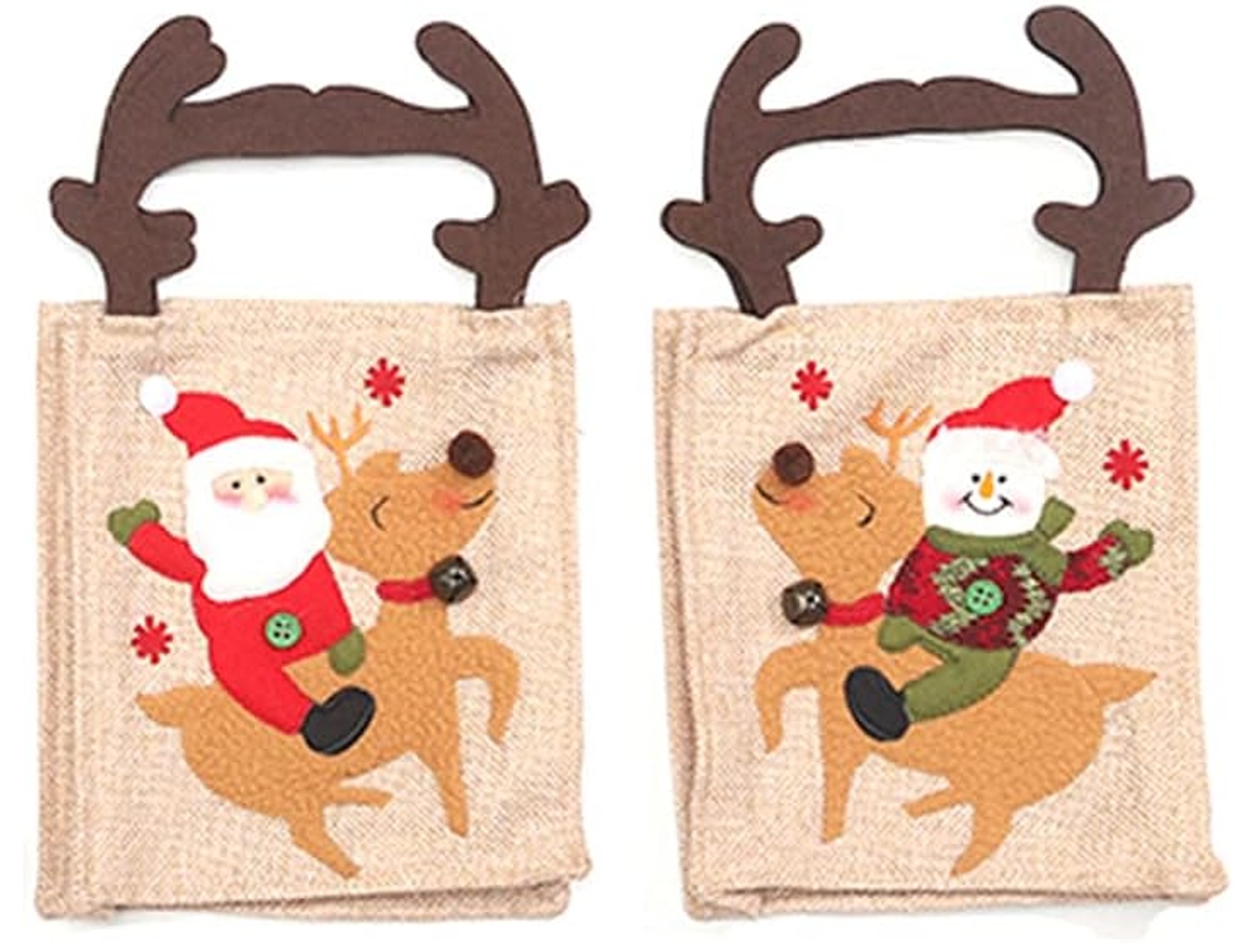 Conjunto Com 2 De Presente De Natal Tecido, Papai Noel, Reutilizável