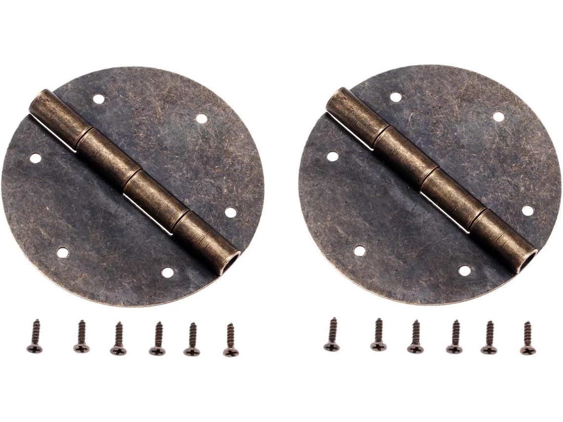 2 Dobradiças Decorativas Redondas Em Bronze Antigo Para Portas De Armários, Caixas De Joias E Móveis Madeira Com