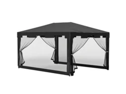 Gazebo Externo 4x3 M com 4 Redes Mosquiteiras Laterais, 2 Portas com Zíper e 6 Furos de Drenagem Cinza Escuro Ge