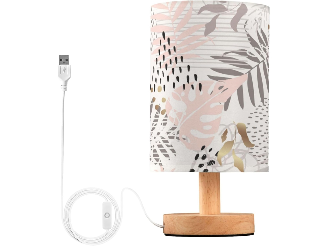 Luminária De Leitura Tropical Em Formato Folha, Com Plugue Para Mesa, Plantas Tropicais E Detalhes Dourados