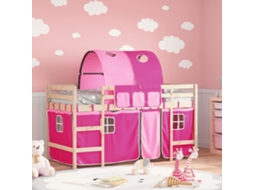 Cama Alta P/ Criança C/ Túnel 90x190 Cm Pinho Maciço Rosa
