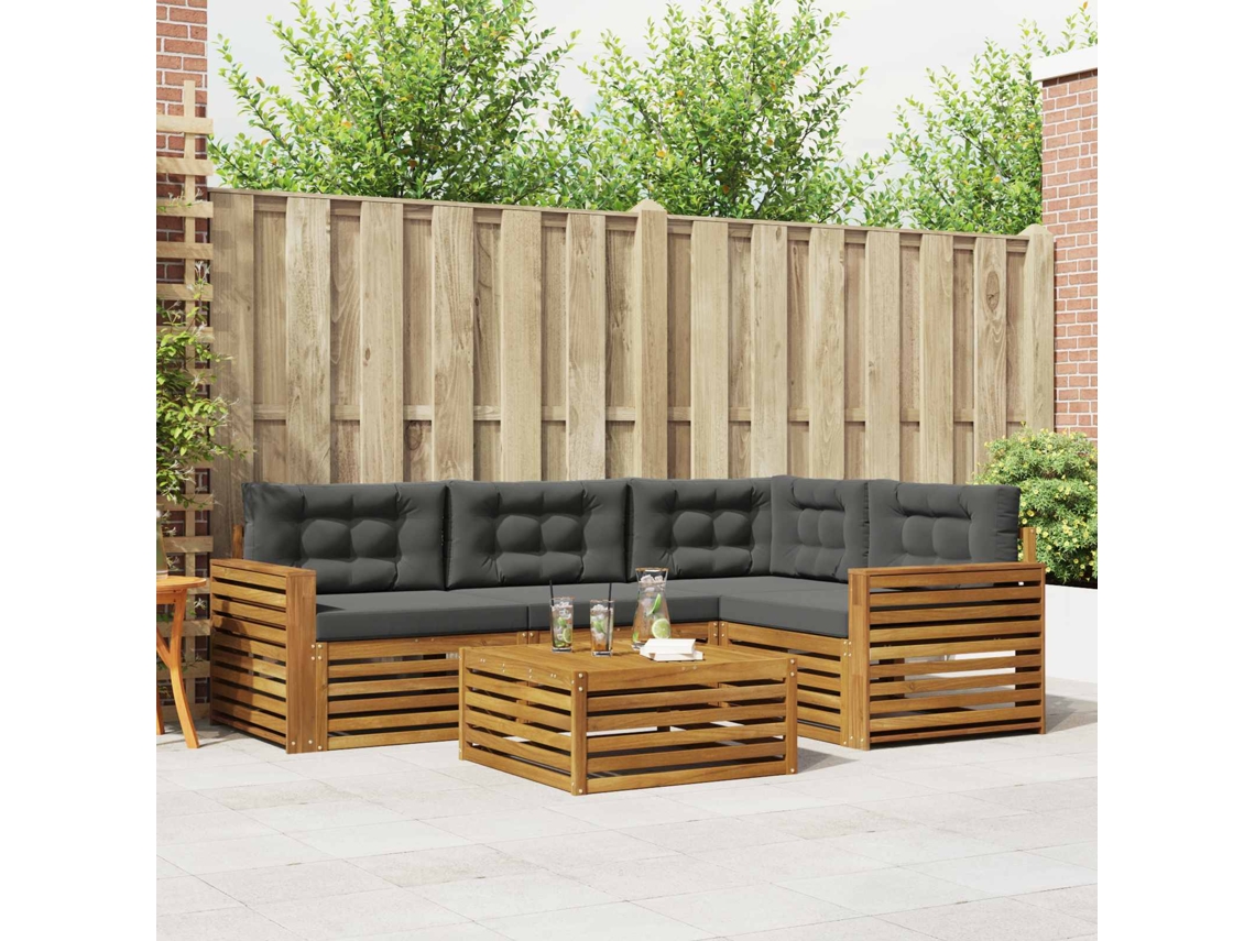 Vidaxl Conjunto De Sofás Para Exterior 5 Unid. Natural E Antracite