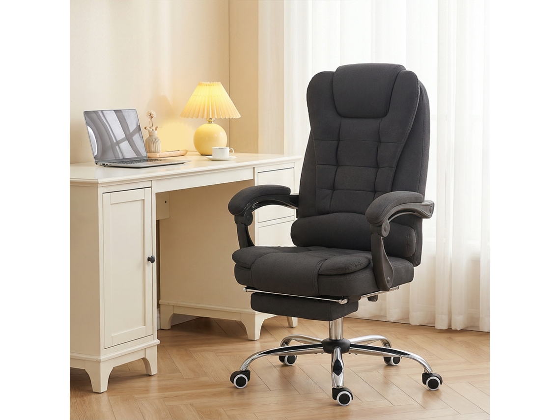 Cadeira Para Escritório Preta Com Massagem Em 6 Pontos, Aquecimento, Descanso Para Os Pés E Controle Remoto – Dimensões 65x70x111-119 Cm