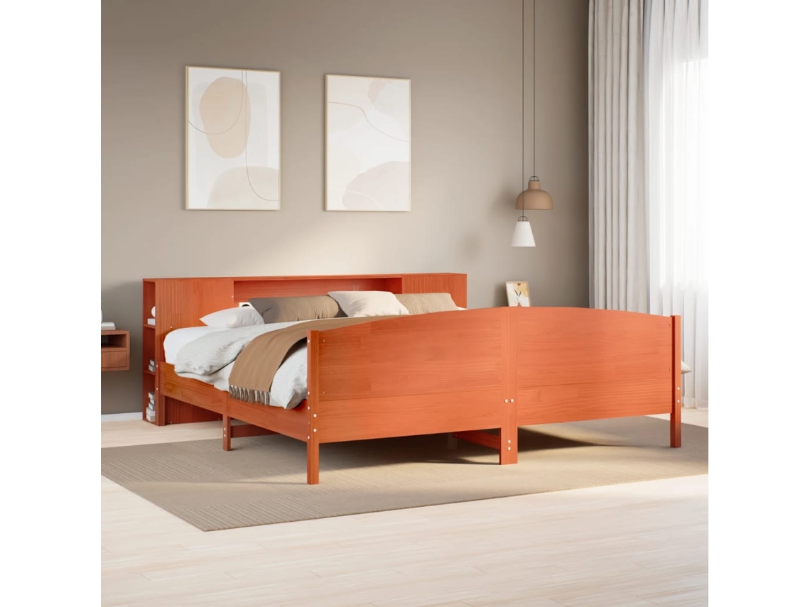 Vidaxl Cama Com Estante Sem Colchão 200x200 Cm Pinho Maciço