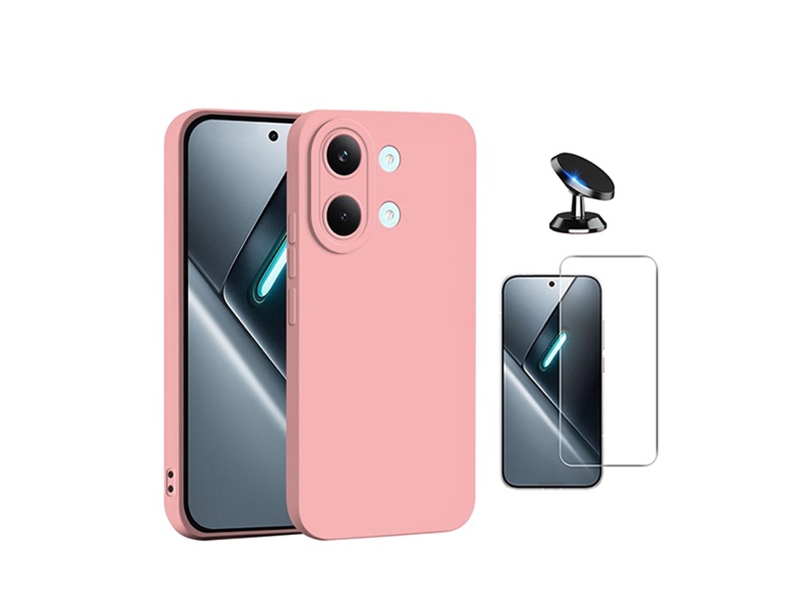 Kit Vidro Clearglass Capa Silicone Líquido Suporte Magnético Phonecare Para Xiaomi Poco X8 Pro Max 5g - Rosa