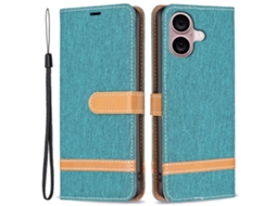 Capa Em Couro Pu Para Iphone 16 Plus Verde