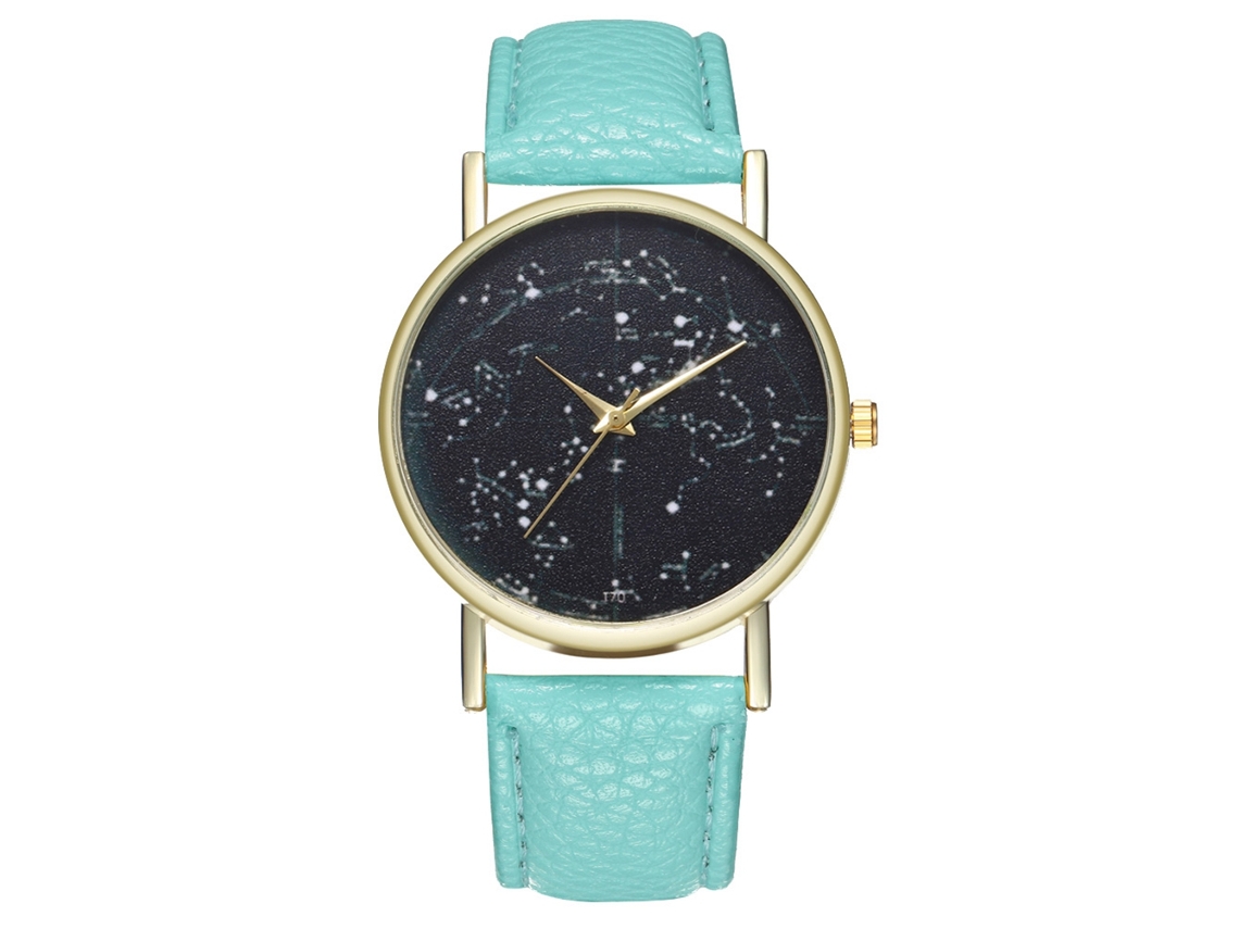 Relógio de pulso de quartzo para mulheres e homens com pulseira de couro PU e mostrador redondo (verde menta)