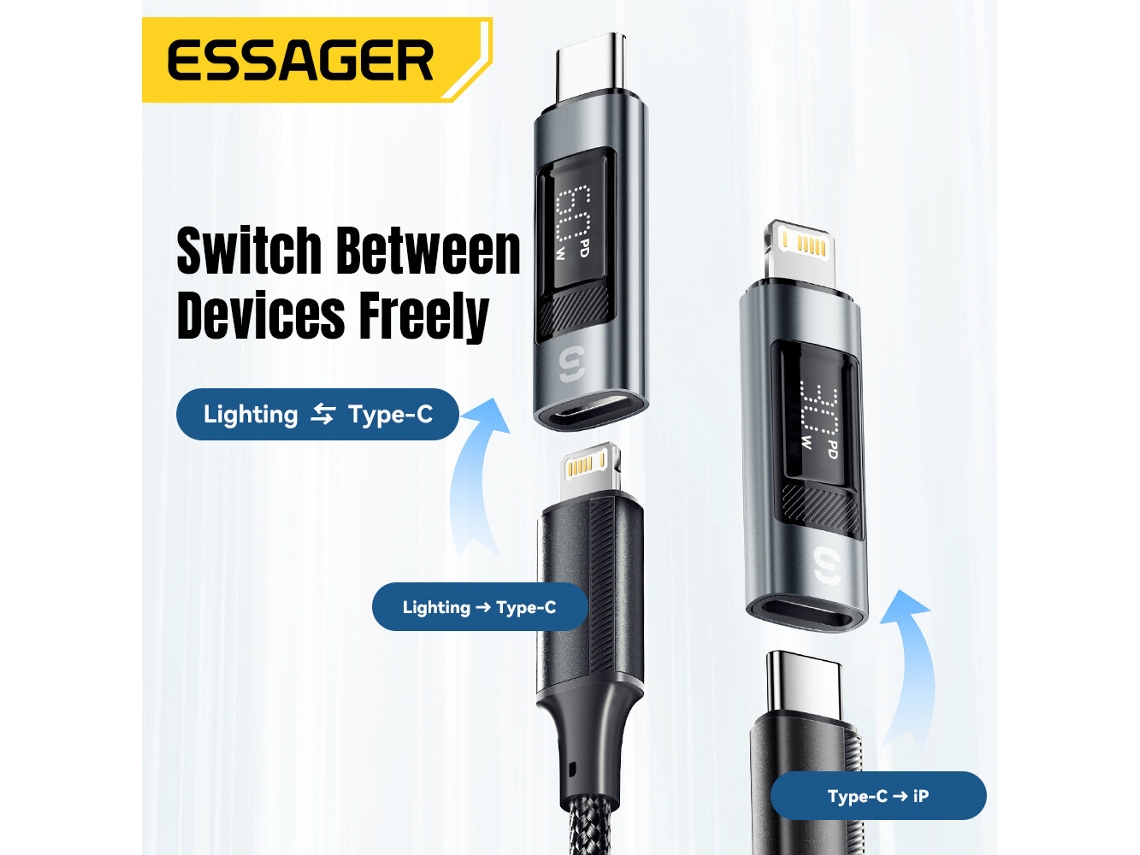 Adaptador Conversor De Ecr? Digital Essager Es-otg25 30w/60w Ip Macho Para Tipo-c Fêmea / Tipo-c Macho Para Ip Fêmea Para Telemóveis