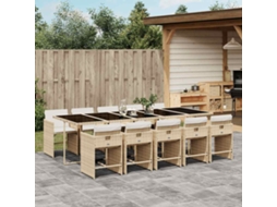 Vidaxl 11 Pcs Conjunto De Jantar P/ Jardim Com Almofadões Vime Pe Bege