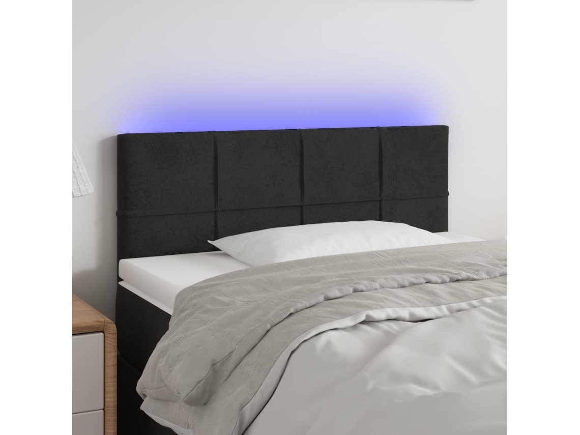 Vidaxl Cabeceira De Cama C/luzes Led Veludo 100x5x78/88 Cm Preto