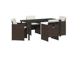 Conjunto 5 De Jantar De Jardim Com E Almofadas Vidaxl Marrom Polivime