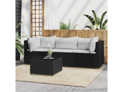 Vidaxl 4 Pcs Conjunto Lounge De Jardim C/ Almofadões Vime Pe Preto