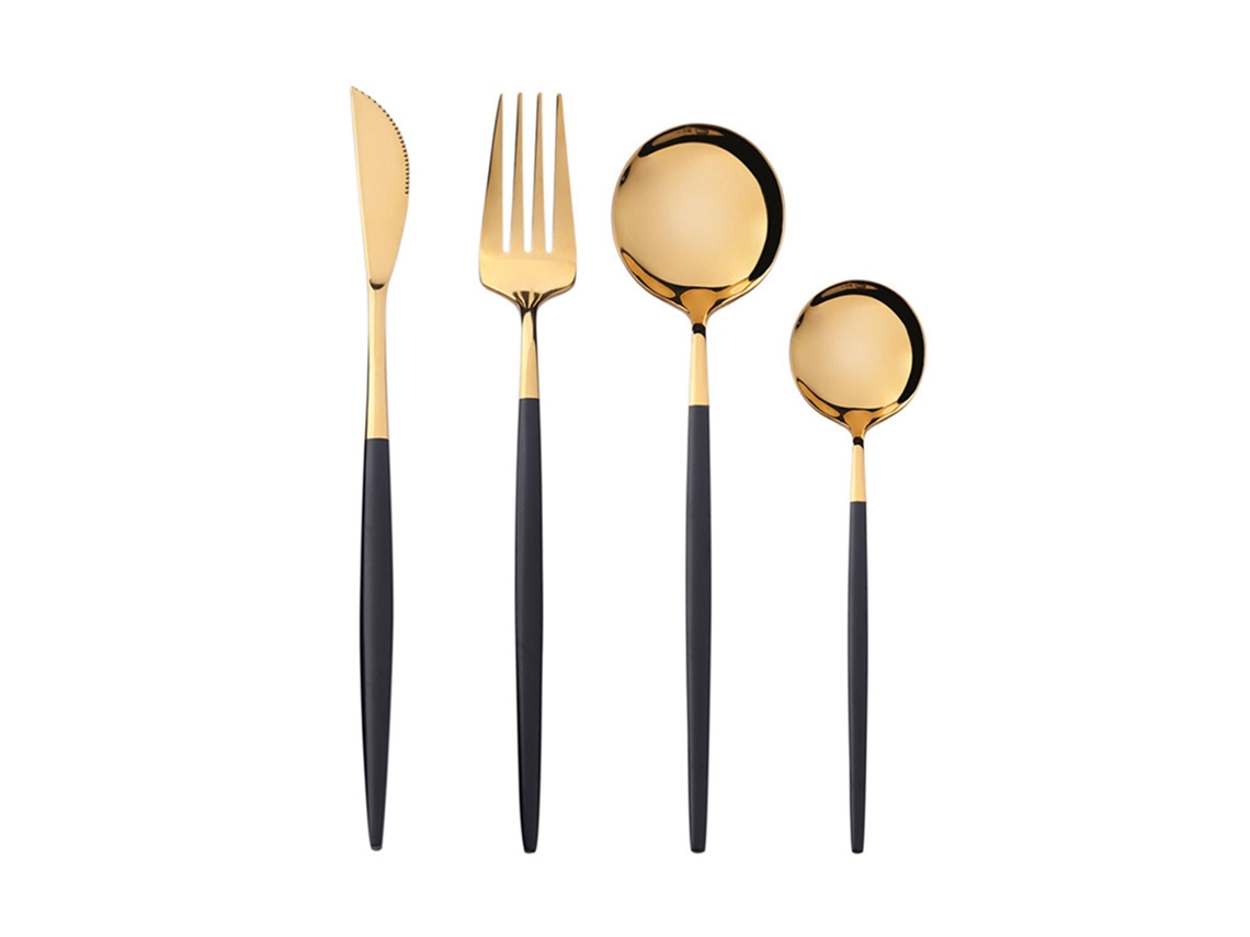 Conjunto De Talheres De 4 Peças Em Aço Inoxidável Preto E Dourado, Faca, Garfo, Colher, Conjunto De Talheres Para Jantar