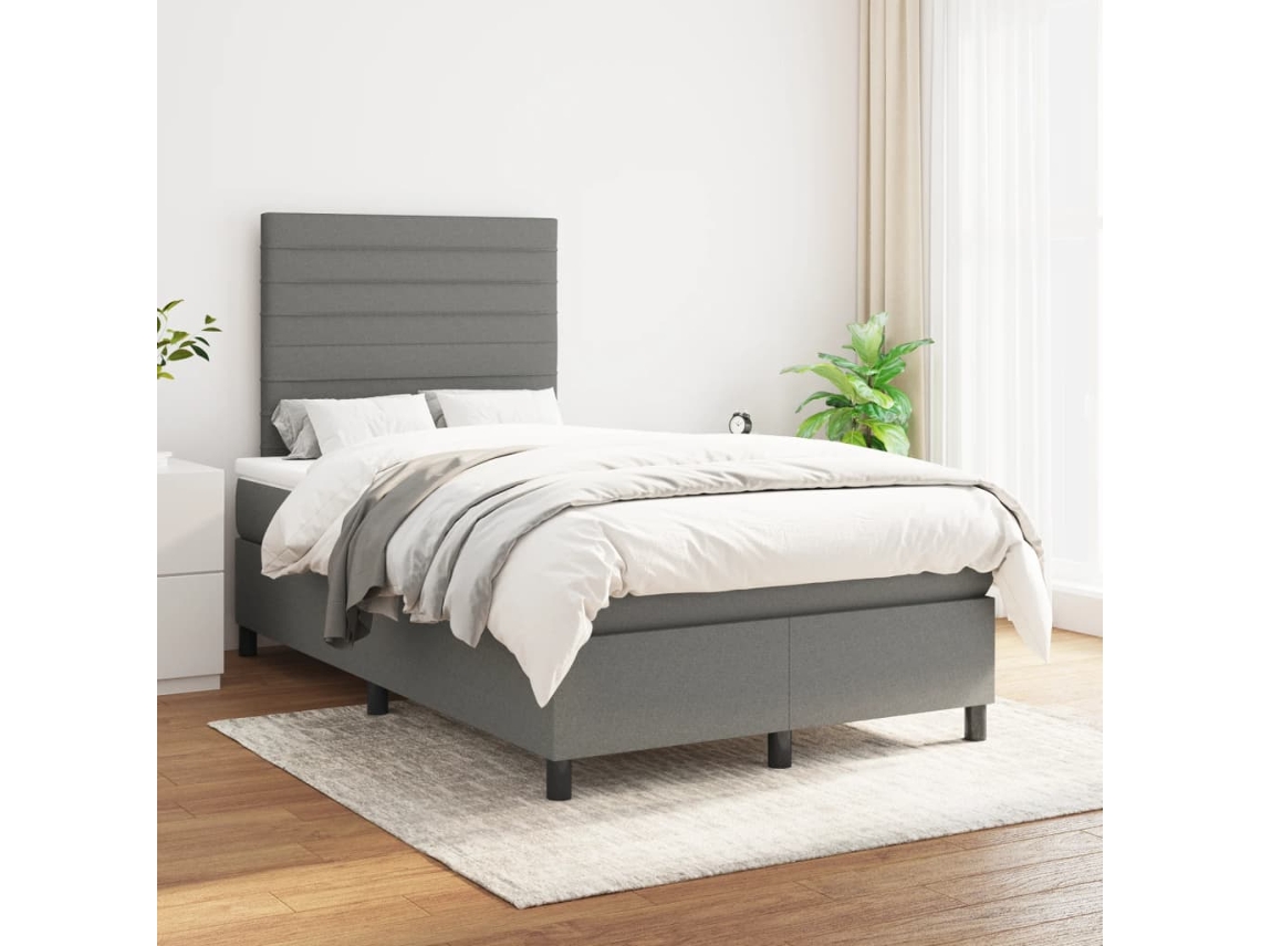 Vidaxl Cama Com Molas/colchão 120x200 Cm Tecido Cinzento-escuro