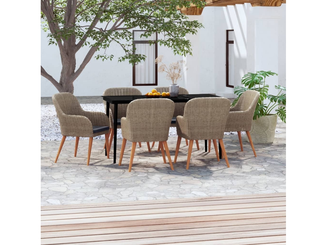 Vidaxl 7 Pcs Conjunto De Jantar Para Jardim Com Almofadões Castanho