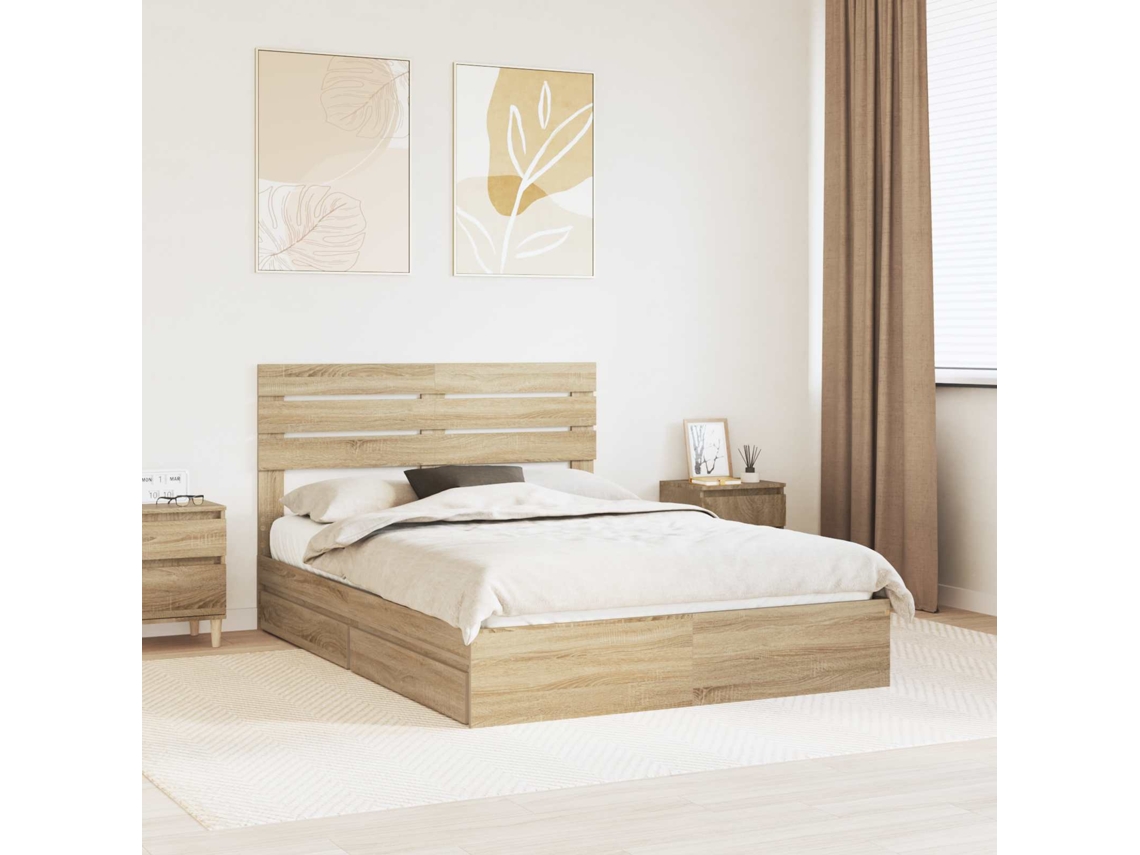 Vidaxl Cama com Armazenamento com Gaveta Carvalho Sonoma 160 X 200 Cm