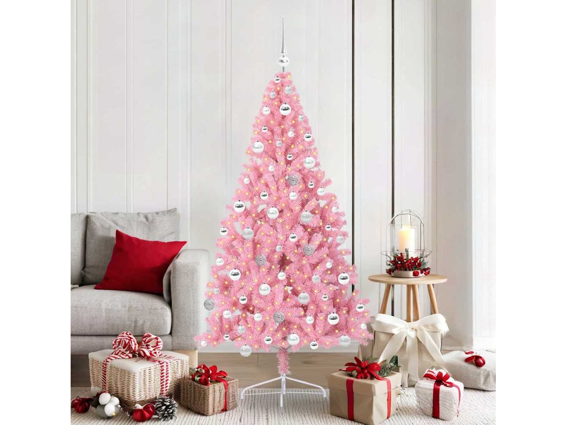 Vidaxl Árvore De Natal Artificial Pré-iluminada Rosa 180 Cm Pvc