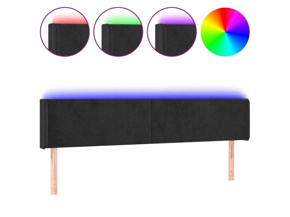 Led Headboard, Led Headboards Vidaxl Preto Veludo (203 X 16 X 78/88 Cm)